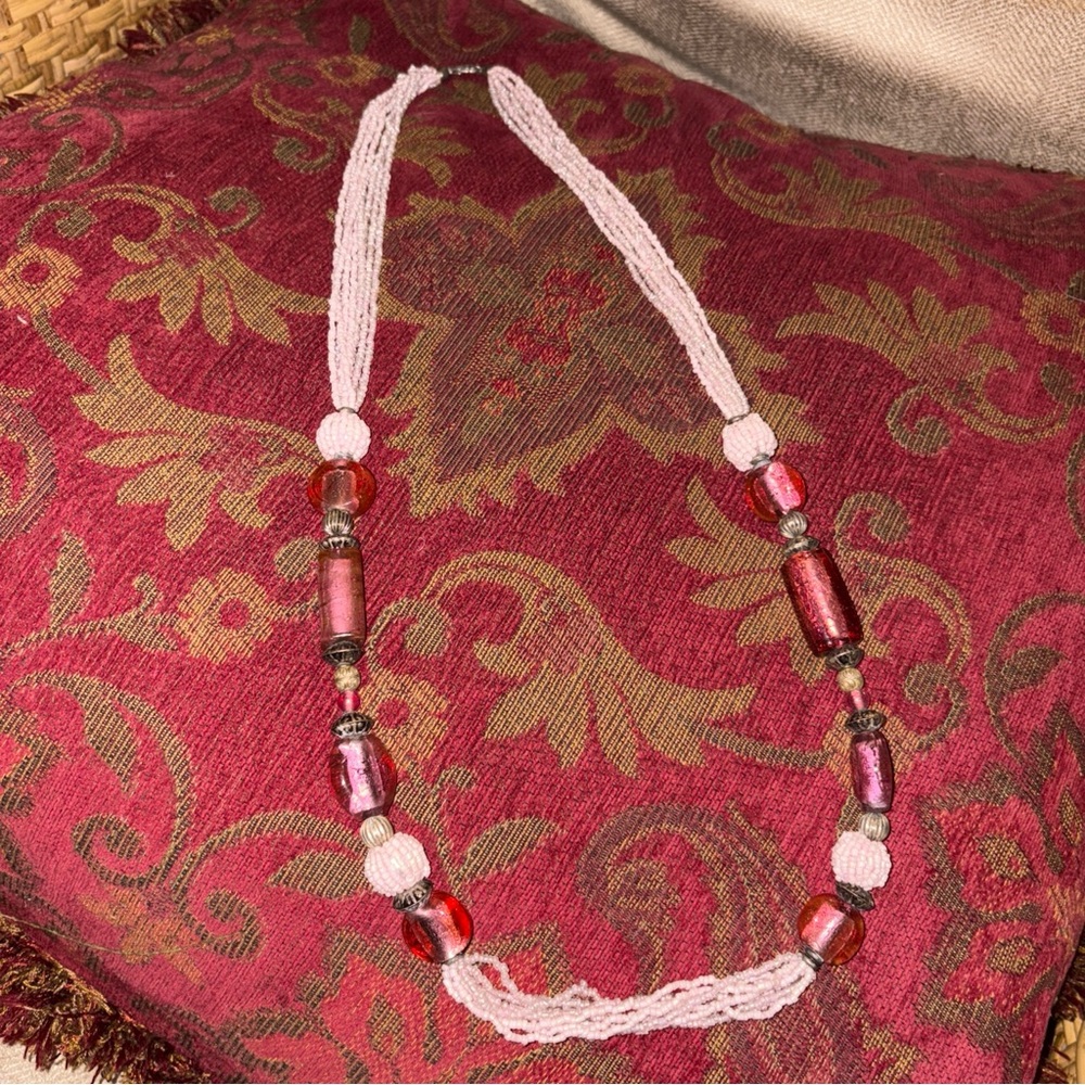 36 in shades of pink beaded necklace
